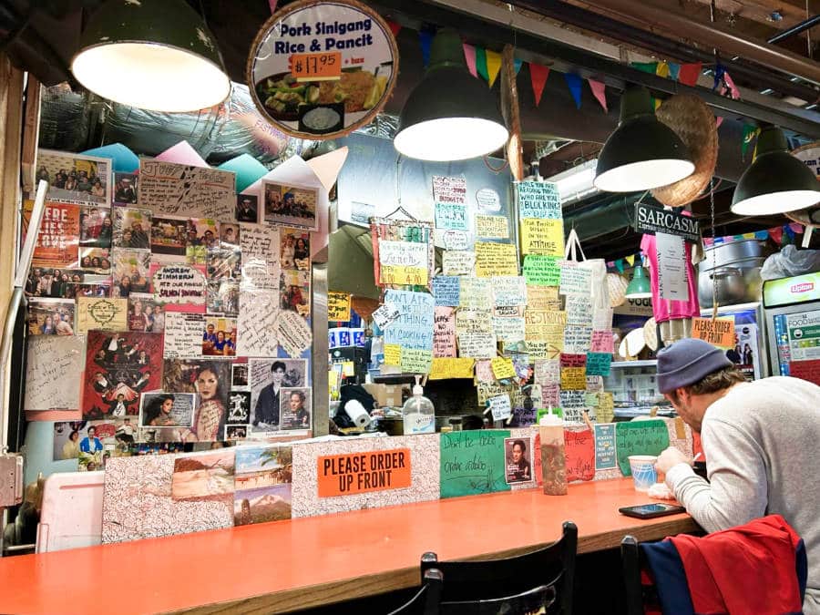 View of the signs and letters in the dining area of Oriental Mart