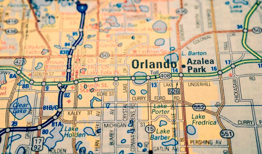 View of Orlando on a map