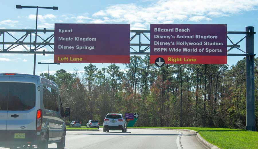 View of the road sign in Disney World