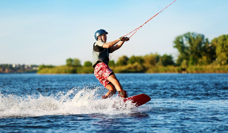 View of a man having fun in wakeboarding
