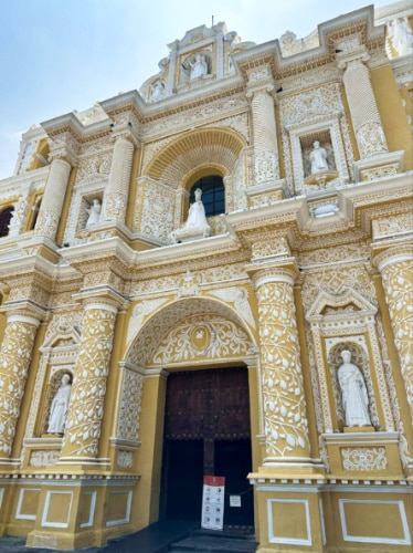 View of the beautiful ornate façade of the Iglesia de La Merced