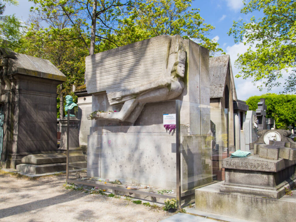 The grave of writer Oscar Wilde in Pere Lachaise cemetery