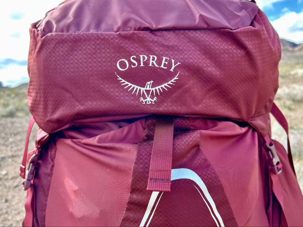 Close up view of the honeycomb fabric pattern on the Osprey Aura AG LT