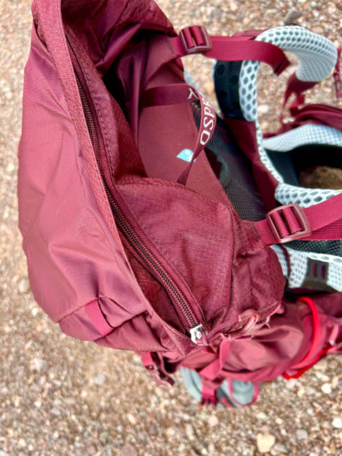 View of the top hood pocket of the Osprey Aura AG LT