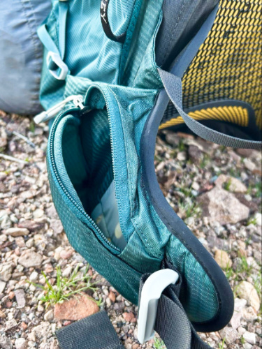 A pocket on the hip strap of the Osprey Eja Backpack