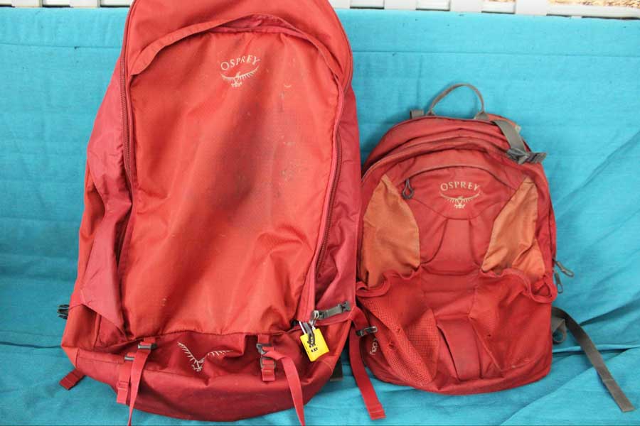 View of the main pack and day pack of Osprey Farpoint 55