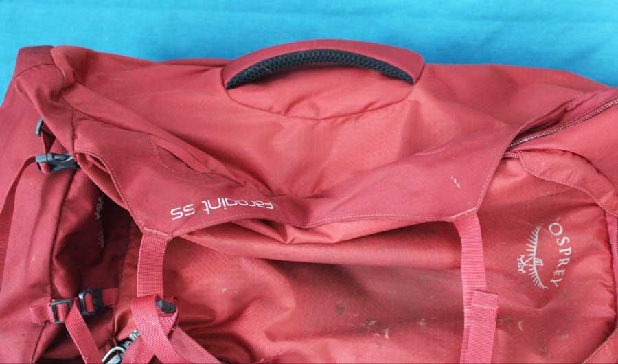 View of the side handle of Osprey Farpoint 55
