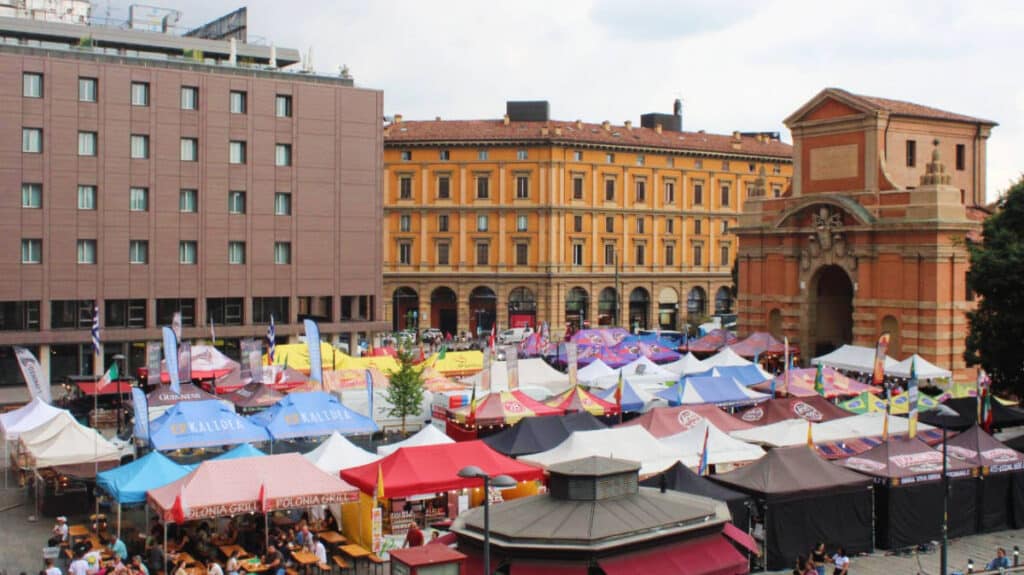 Overlooking view of an outdoor food market