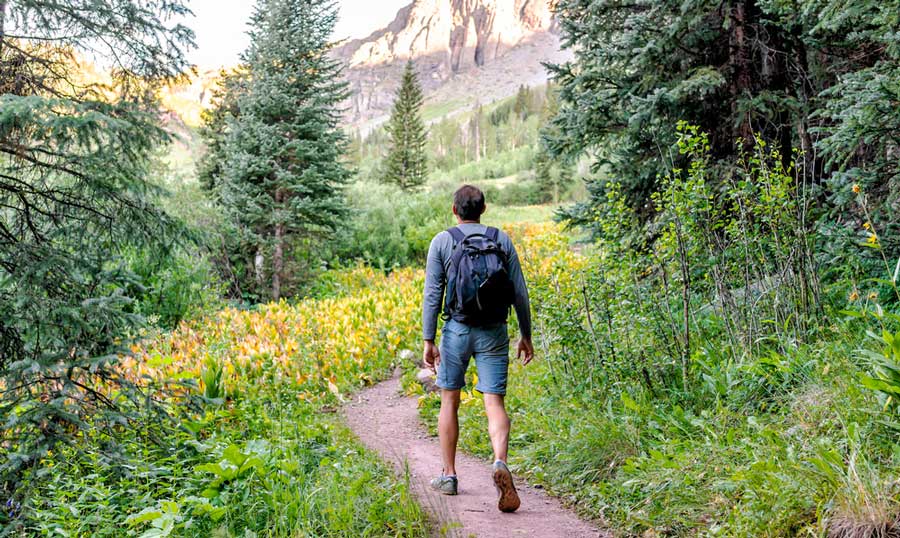 View of a man walking on a trail path
