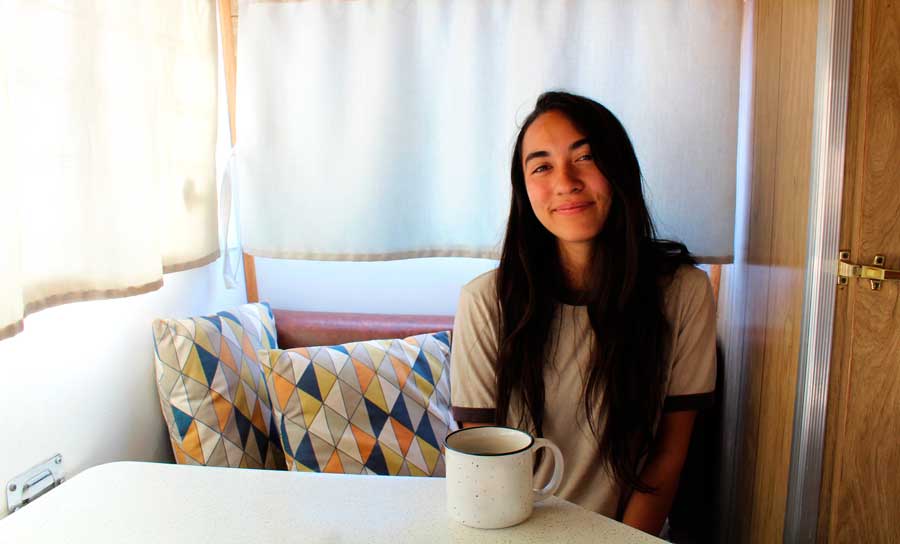 The author inside their rental RV