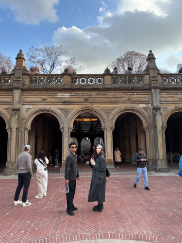 A couple posing outside the Bethesda Terrace