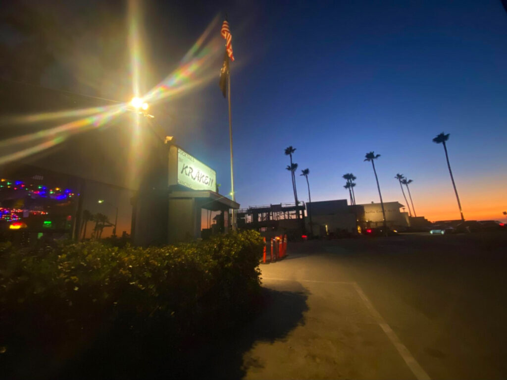 Outside view of The Kraken at sunset