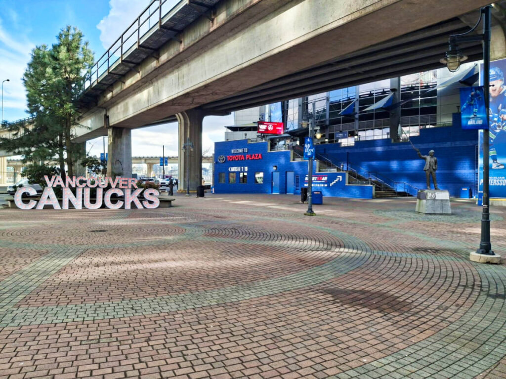 View of the Vancouver Canucks signage outside the Rogers Arena