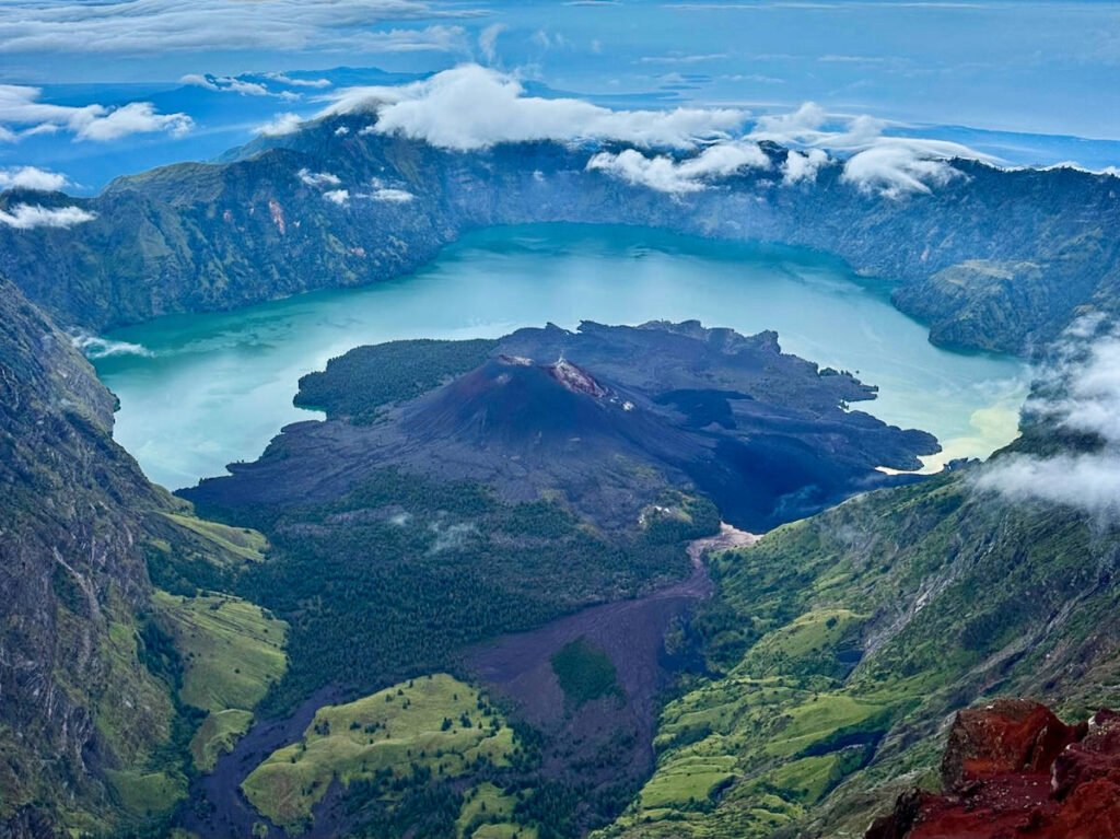 Overlooking view of the lake from Mt. Rinjani