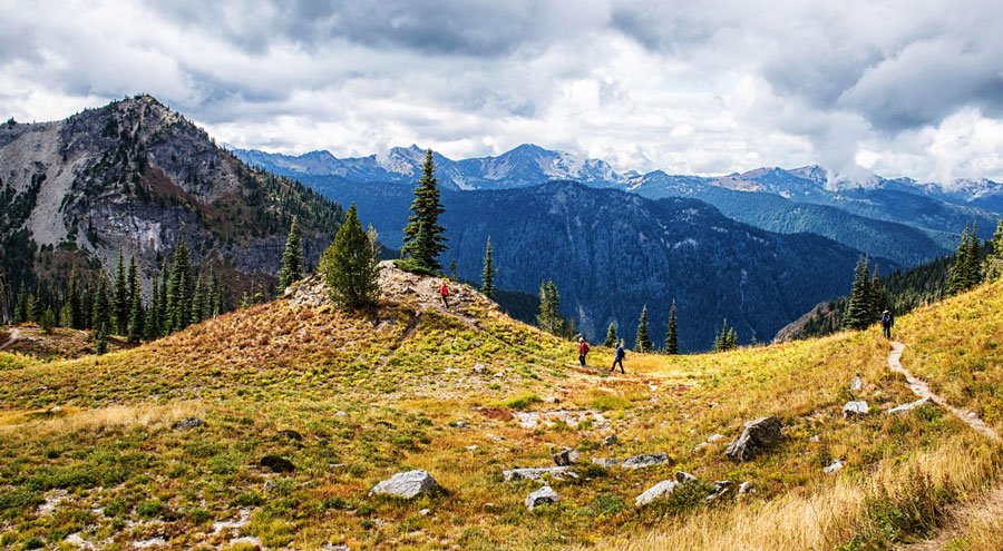 View of a family hiking on Pacific Crest Trail