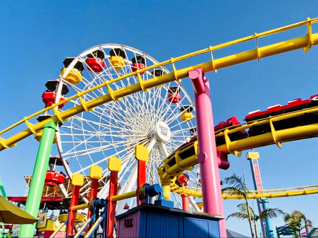 View of the colorful ride of Pacific Park on Santa Monica Pier