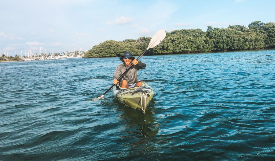 View of the author paddling in Key Largo