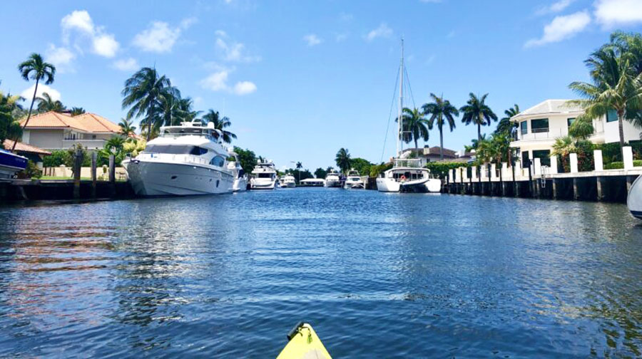 View of the Fort Lauderdale’s canals while on paddleboard