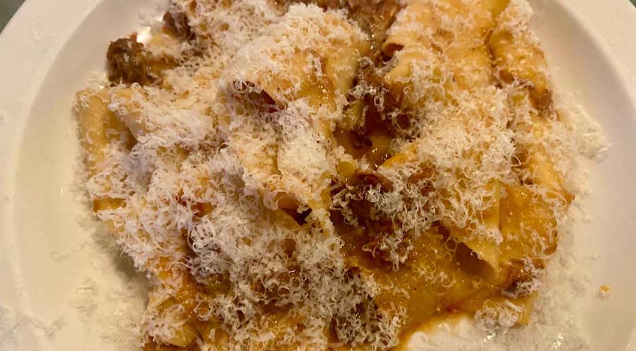 Close up view of pappardelle noodles served in Padella