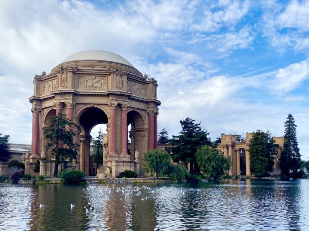 View of a pond at the Palace of Fine Arts