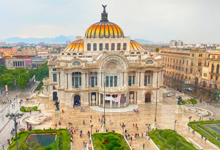 View of Mexico City's Palacio de Bellas Artes from the cafe at the Sears department store