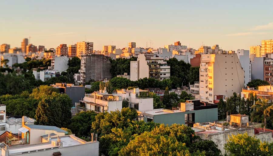 Overlooking view of the Palermo Hollywood during sunset
