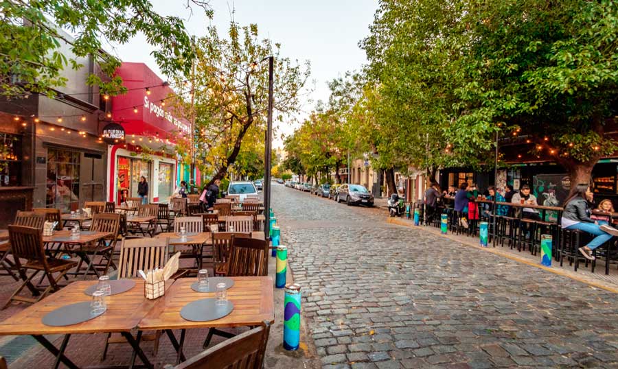 View of people enjoying their meal on outdoor dining restaurants in Palermo Soho