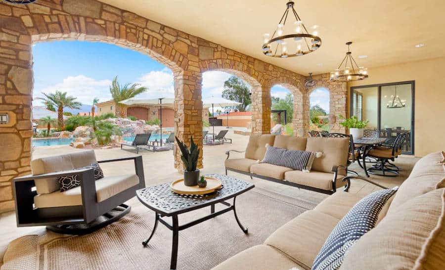 View of the grand interior and backyard of Full Moon Rising vacation rental.