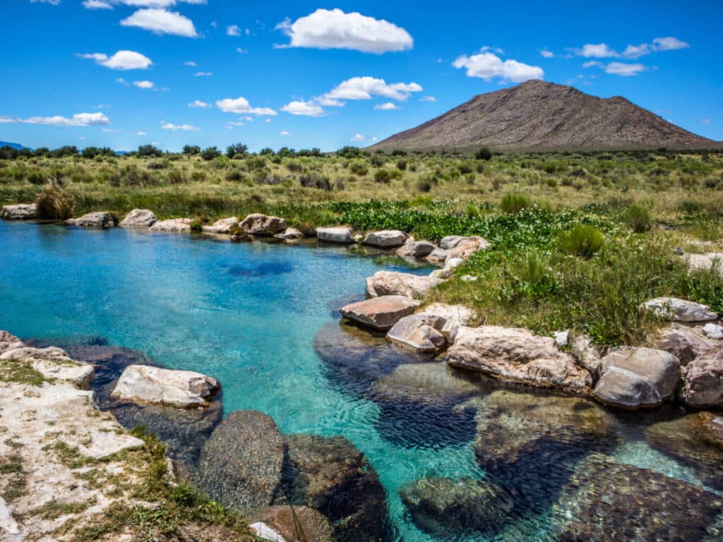 Scenic view of the mountain and landscape from the hot spring
