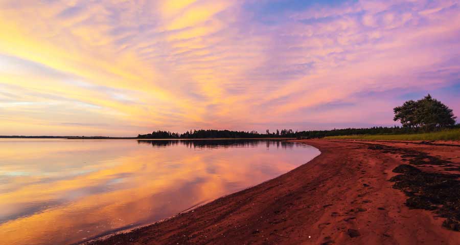 View of colorful sky at sunset in Panmure Island Beach