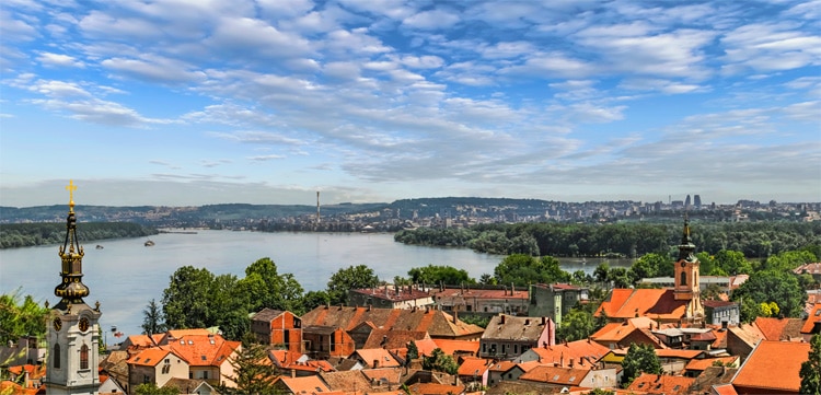 Panoramic View from Gardos Lookout in Zemun on River Danube Town of Zemun and Belgrade