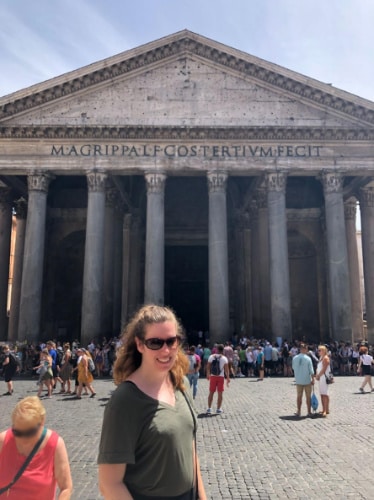 The author, Elizabeth Demolat in front of the Pantheon Temple in Rome