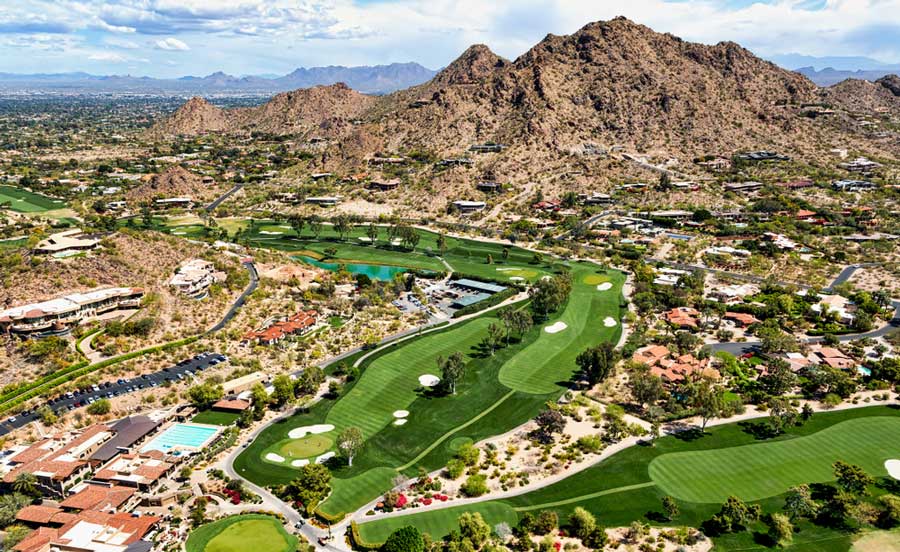 Aerial view of a golf course in Paradise Valley