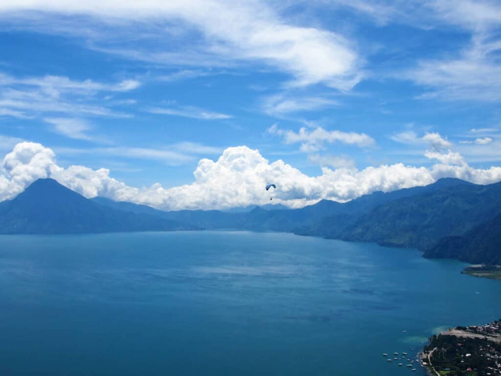 A paraglider over Lake Atitlan