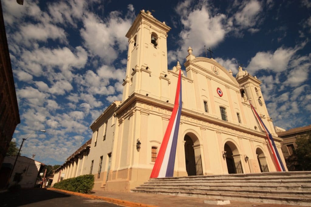 Beautiful catholic National Cathedral from different angle in capital Asuncion