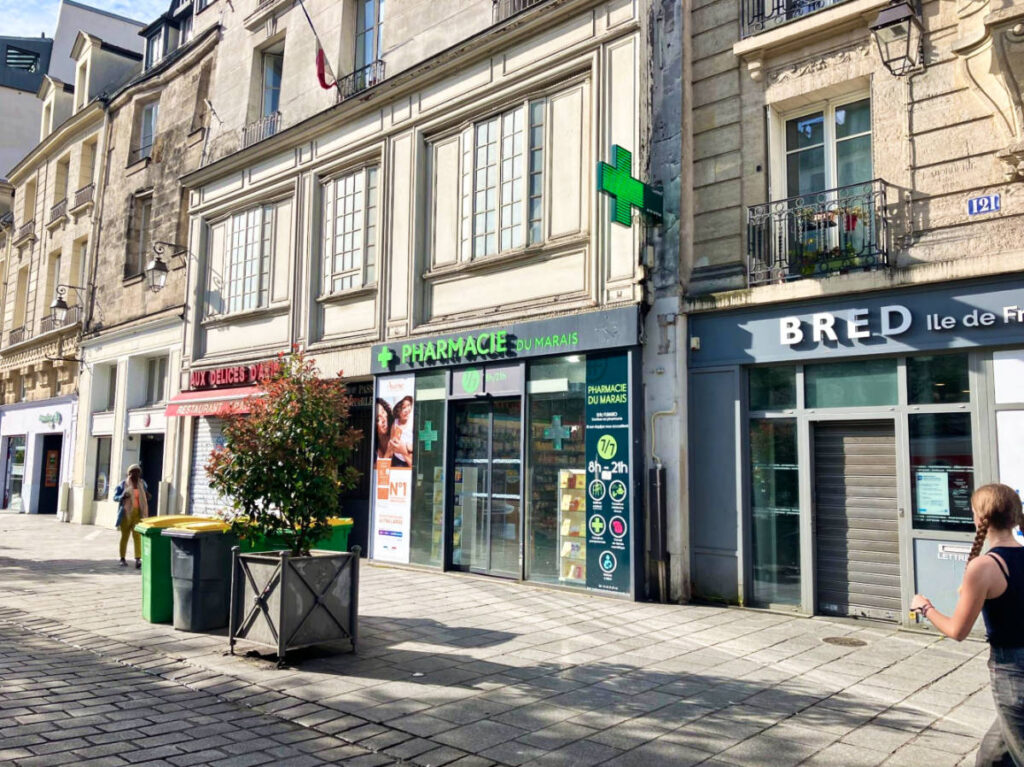 View of the pharmacy from the outside in Paris
