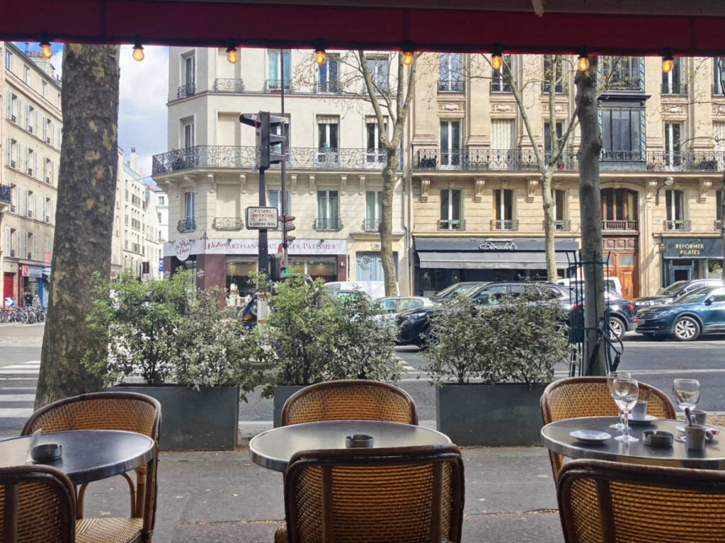 View of the street while eating on a Parisian café