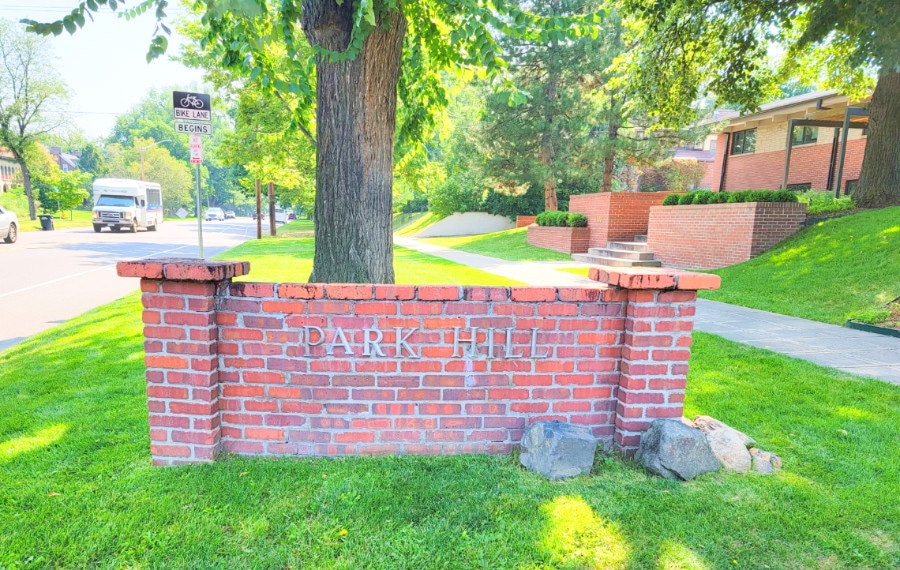View of the sign at the entrance to Park Hill 