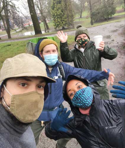 The author with her friends during their walk in a park in Seattle