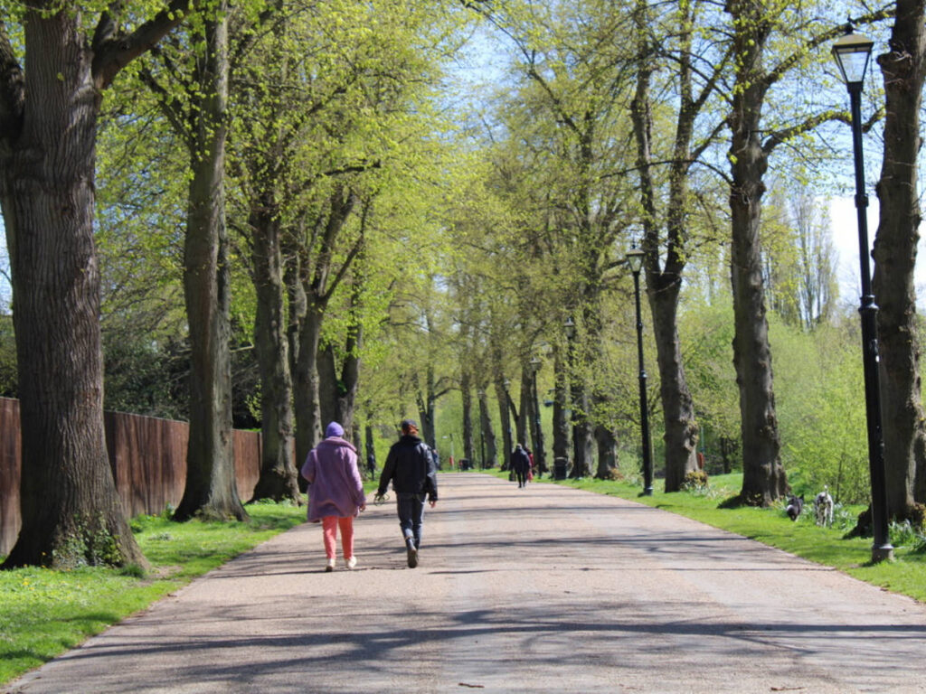 People walking in a park in Shrewsbury