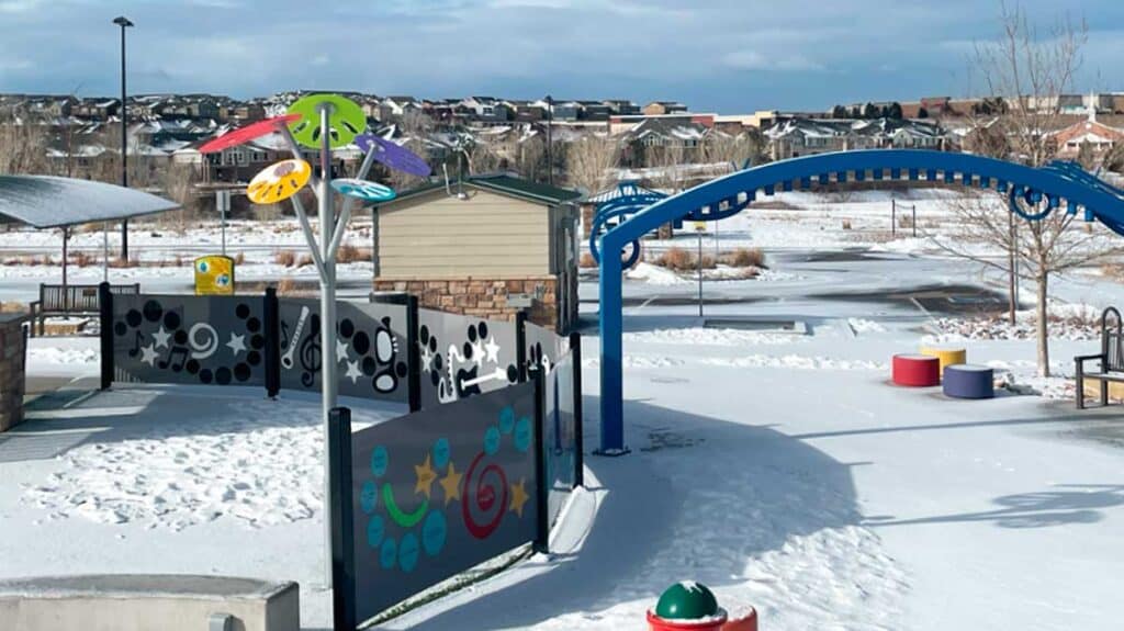 View of a park during winter in Southeast Aurora