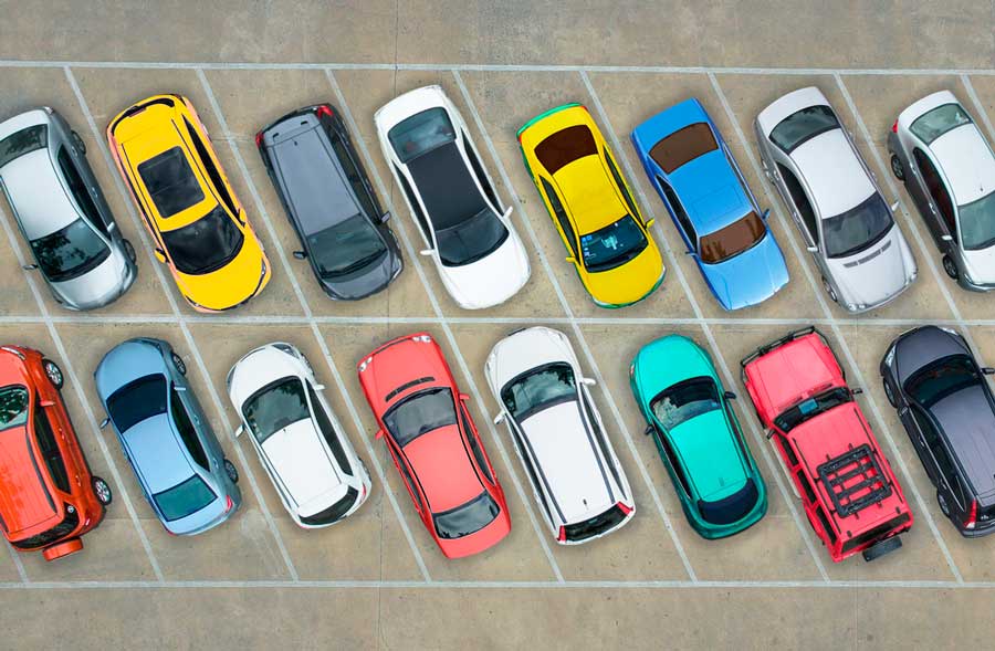 Aerial view of cars parked on a parking lot