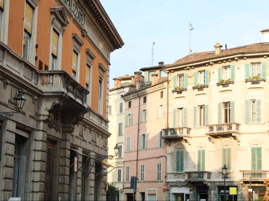 View of the colorful architecture around Parma