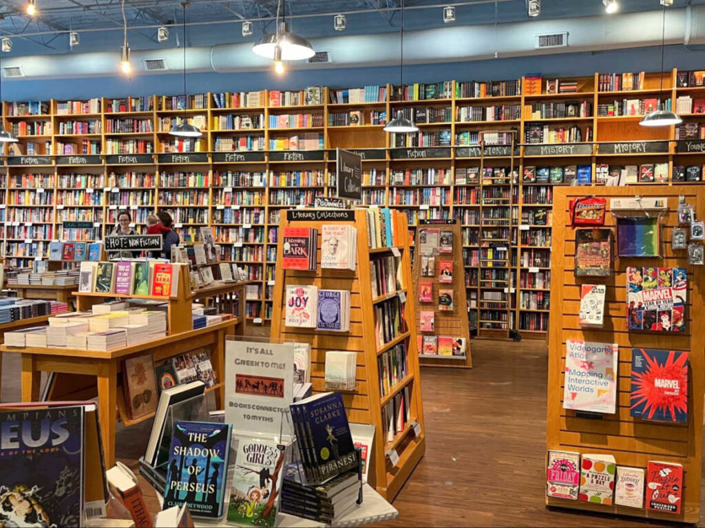 The displayed books around the Parnassus Books