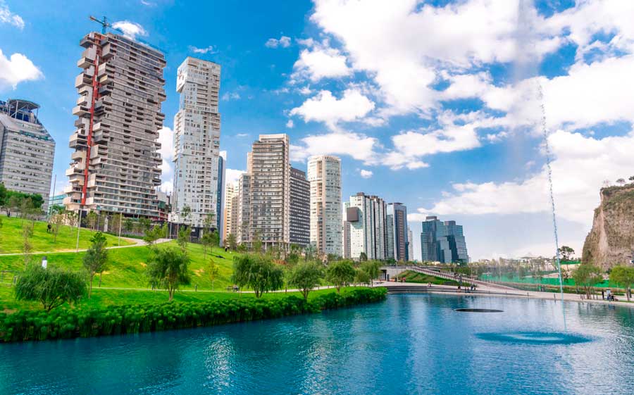 View of a river along the buildings in Parque La Mexicana