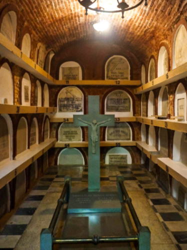 View of the tombs in the crypt in Parroquia San Francisco de Asis