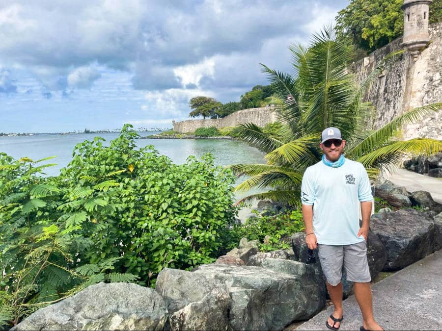 The author Andrew Bloem posing at the Paseo del Morro in Old San Juan