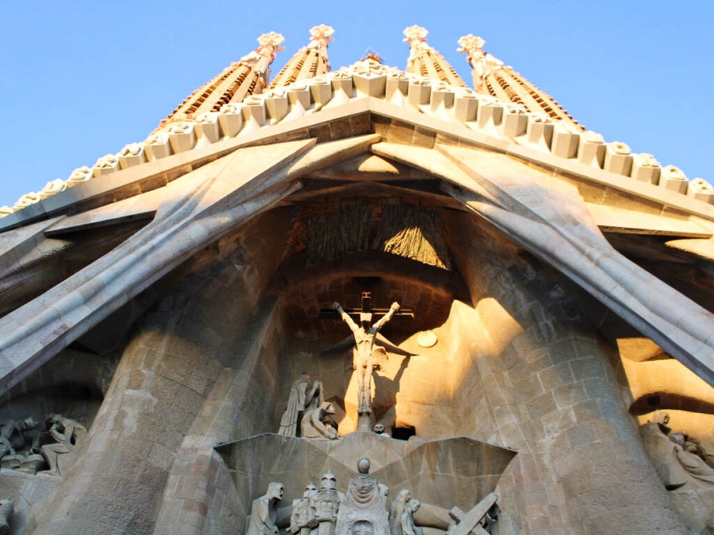Closeup view of the Passion facade of the La Sagrada Familia