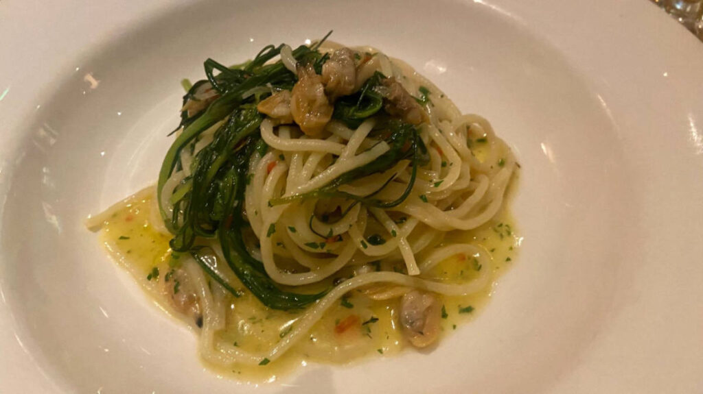 A plate of pasta with clams served in Brawn London