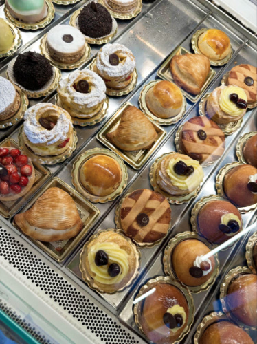 Closeup look of the variety of pastries from Scaturchio